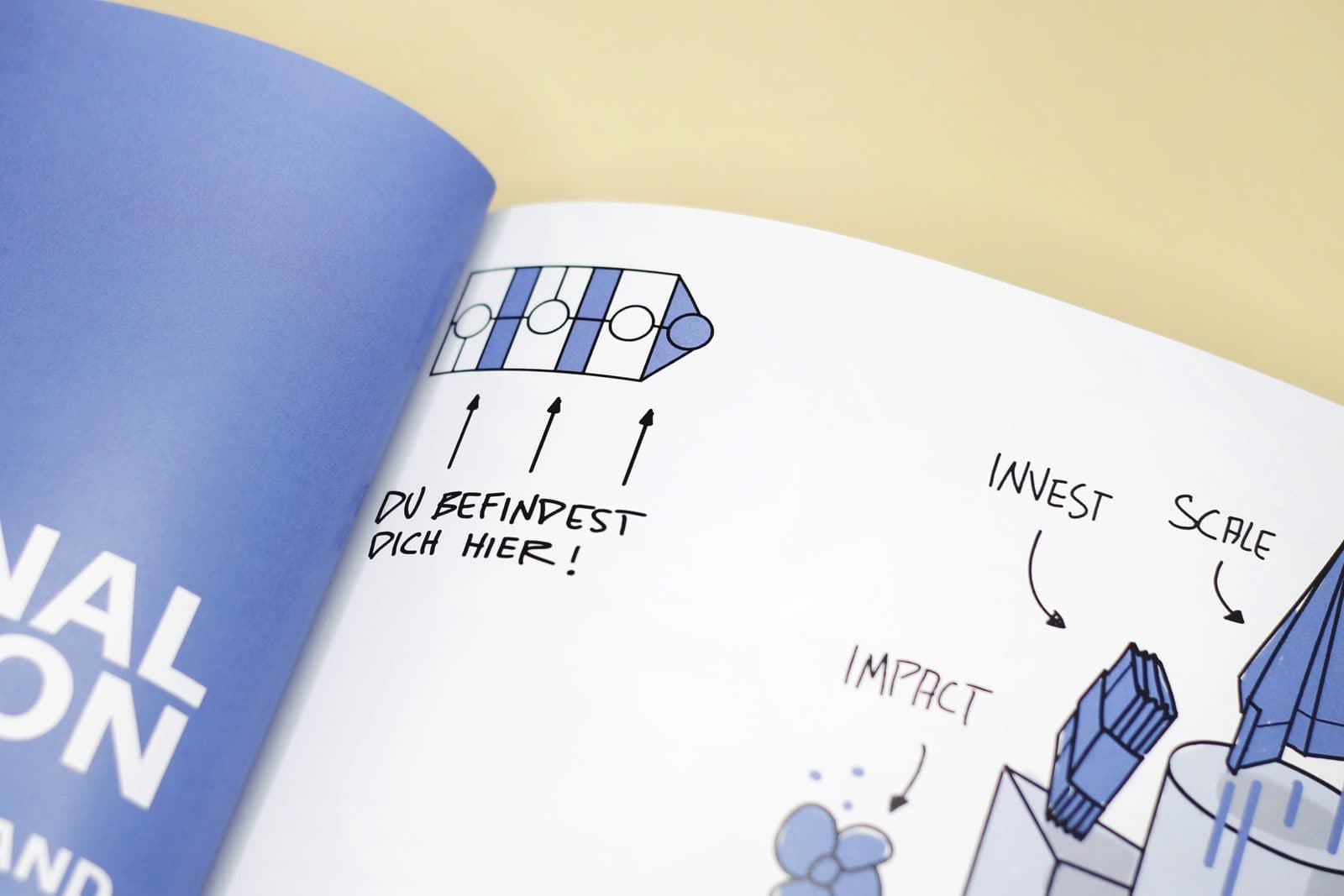 Aufgeschlagenes Handbuch mit Illustration zur Wachstumsphase